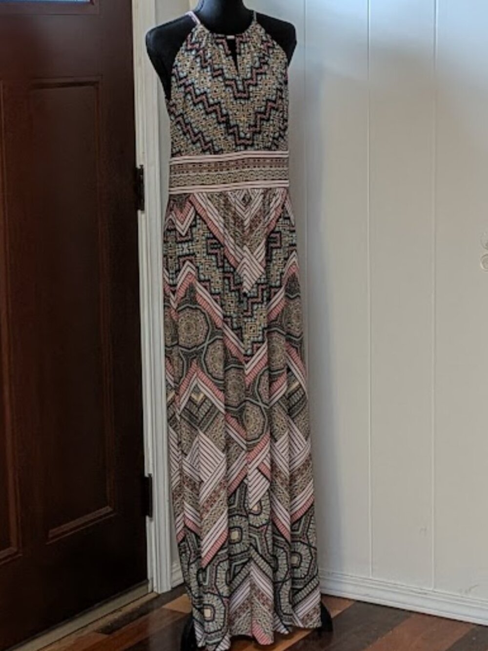 "London Times" Bohemian Maxi Dress Blue Yellow Pink Size 12